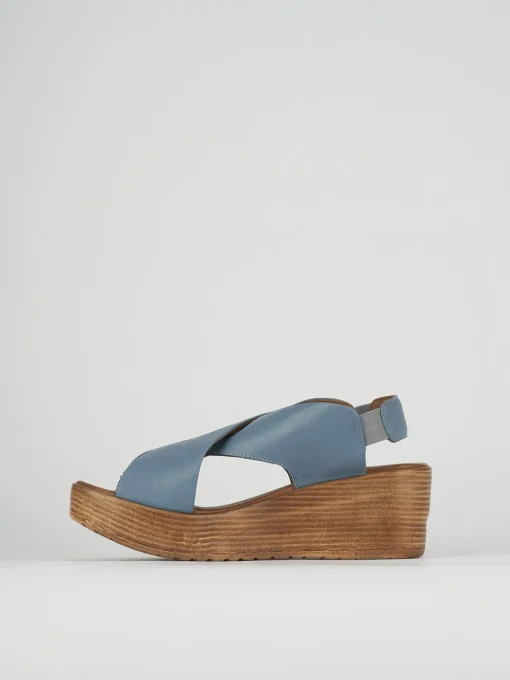 Sandali zeppa tacco 6cm pelle azzurro