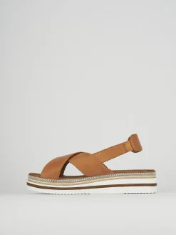 Sandali zeppa tacco 5cm pelle marrone