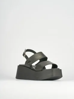 Sandali zeppa tacco 4cm pelle nero