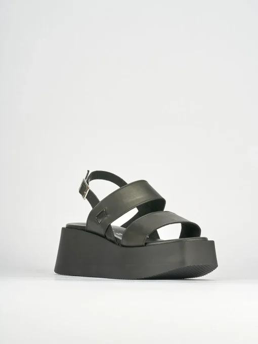 Sandali zeppa tacco 4cm pelle nero