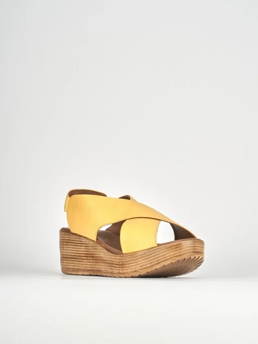 Sandali zeppa tacco 6cm pelle giallo