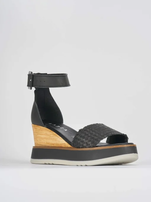 Sandali zeppa tacco 8cm pelle nero