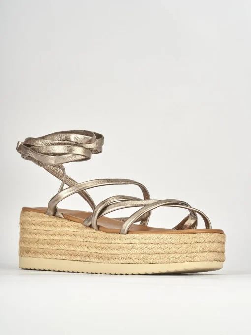 Sandali zeppa tacco 5cm pelle oro