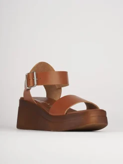 Sandali zeppa tacco 5cm pelle marrone