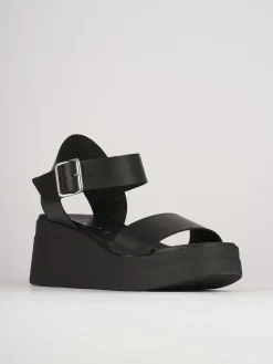 Sandali zeppa tacco 5cm pelle nero
