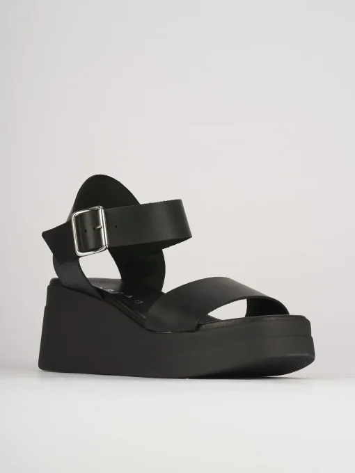 Sandali zeppa tacco 5cm pelle nero