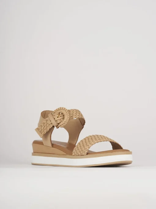 Sandali zeppa tacco 3cm pelle beige