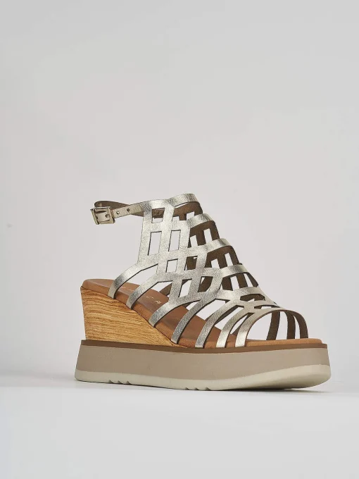 Sandali zeppa tacco 7cm pelle oro