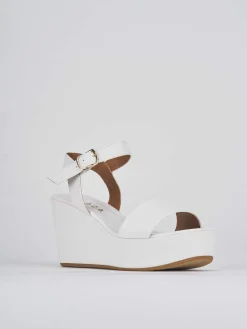 Sandali zeppa tacco 7cm pelle bianco