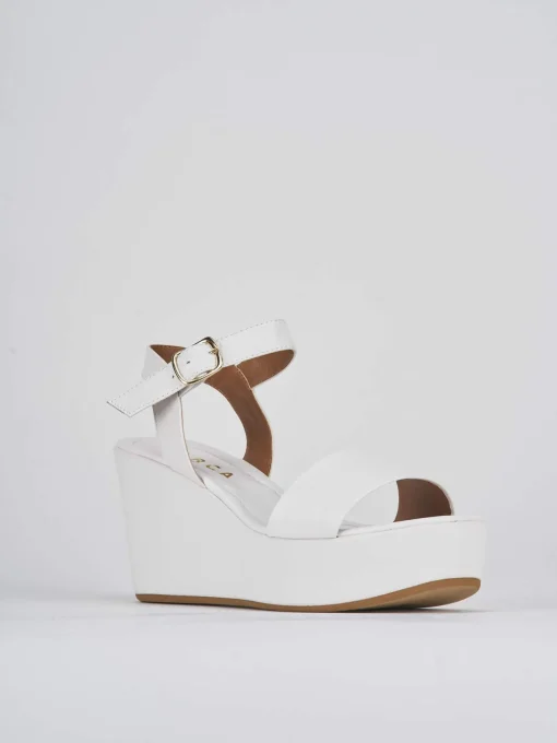 Sandali zeppa tacco 7cm pelle bianco