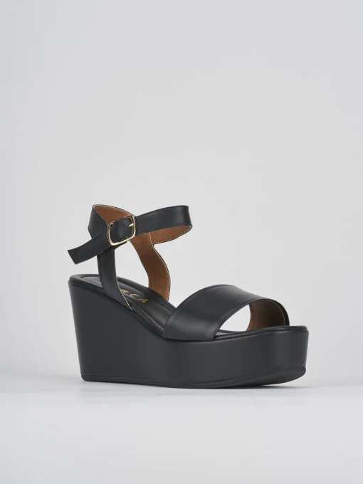 Sandali zeppa tacco 7cm pelle nero