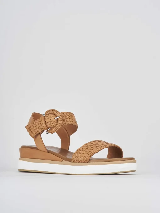 Sandali zeppa tacco 3cm pelle marrone
