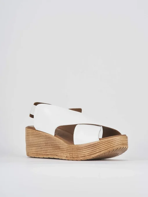 Sandali zeppa tacco 6cm pelle bianco