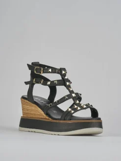 Sandali zeppa tacco 8cm pelle nero