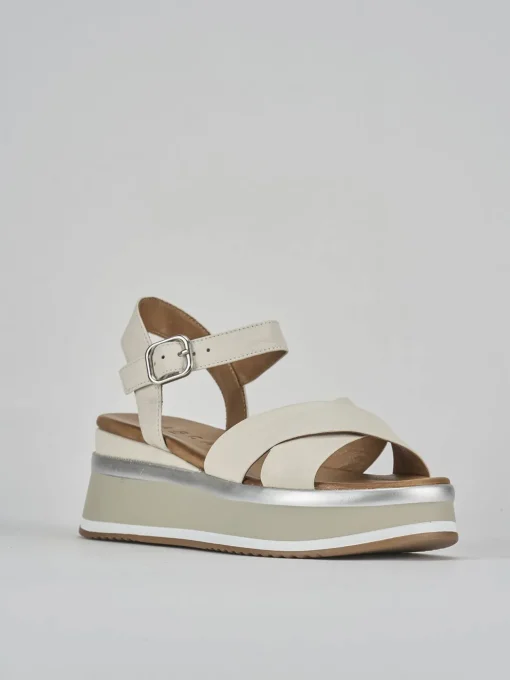 Sandali zeppa tacco 5cm pelle bianco