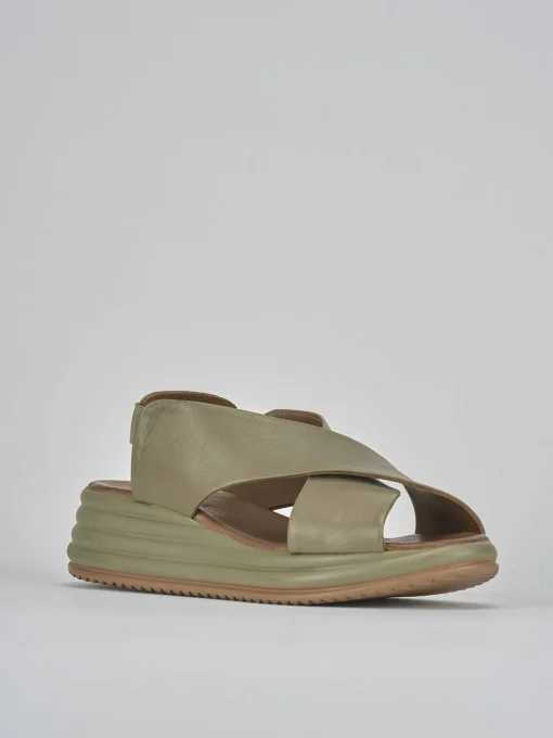 Sandali zeppa tacco 5cm pelle verde