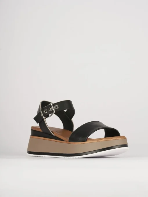 Sandali zeppa tacco 6cm pelle nero