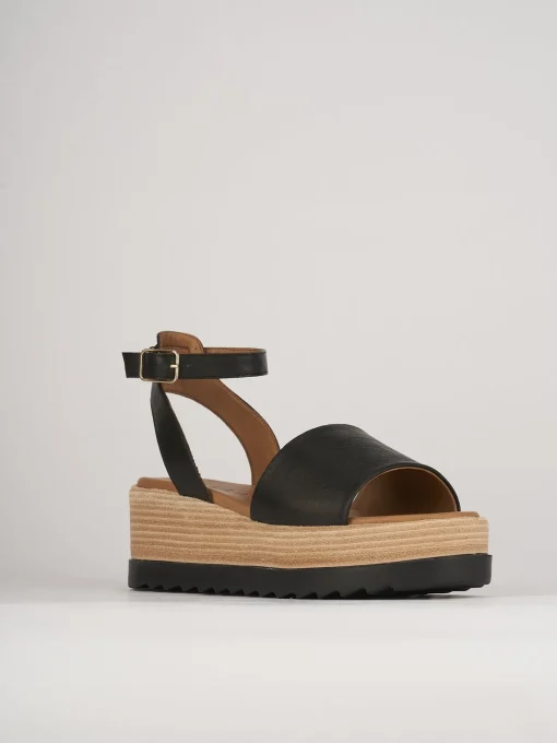 Sandali zeppa tacco 6cm pelle nero