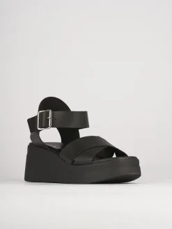 Sandali zeppa tacco 5cm pelle nero