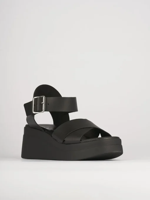 Sandali zeppa tacco 5cm pelle nero