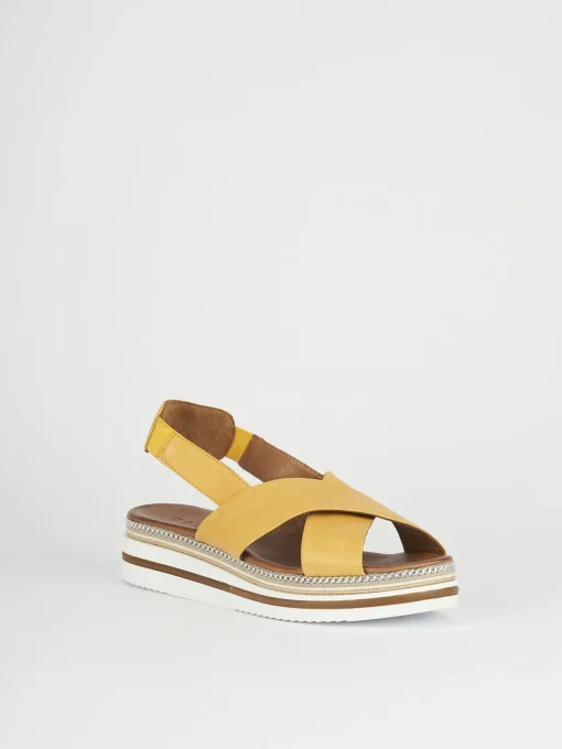 Sandali zeppa tacco 5cm pelle marrone