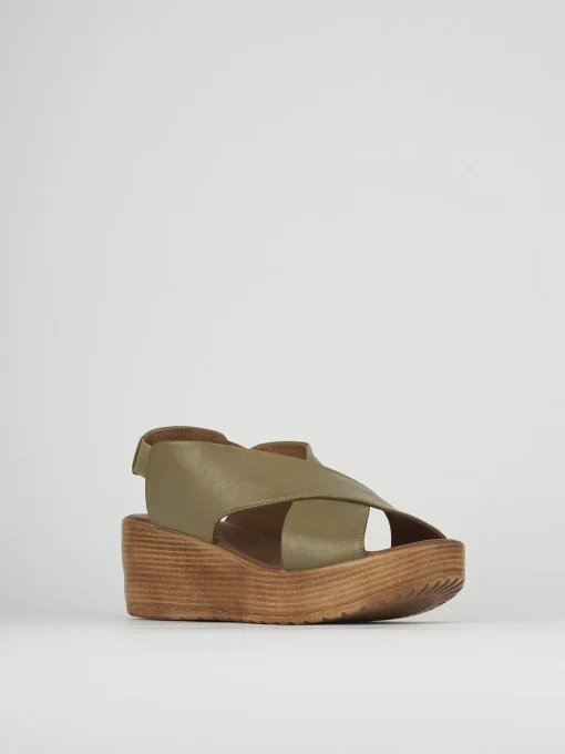 Sandali zeppa tacco 6cm pelle verde