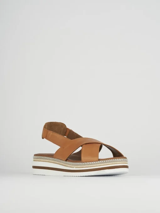 Sandali zeppa tacco 5cm pelle marrone
