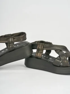 Sandali zeppa tacco 3cm pelle nero