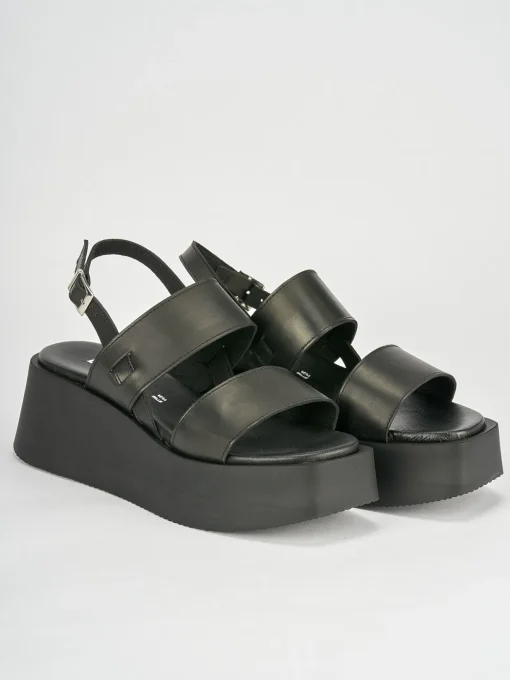 Sandali zeppa tacco 4cm pelle nero