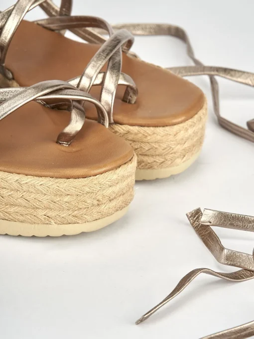 Sandali zeppa tacco 5cm pelle oro