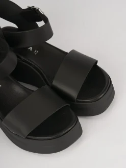 Sandali zeppa tacco 5cm pelle nero