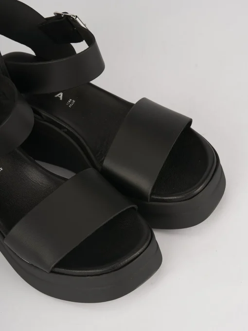 Sandali zeppa tacco 5cm pelle nero