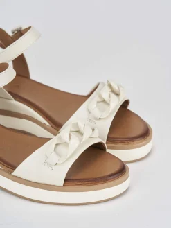 Sandali zeppa tacco 4cm pelle bianco