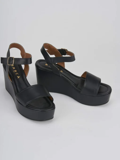 Sandali zeppa tacco 7cm pelle nero