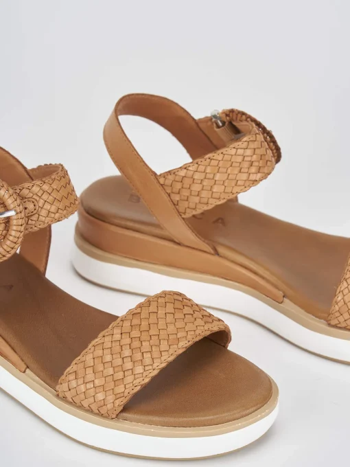 Sandali zeppa tacco 3cm pelle marrone