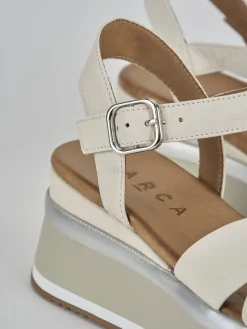 Sandali zeppa tacco 5cm pelle bianco