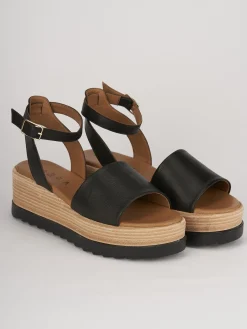 Sandali zeppa tacco 6cm pelle nero