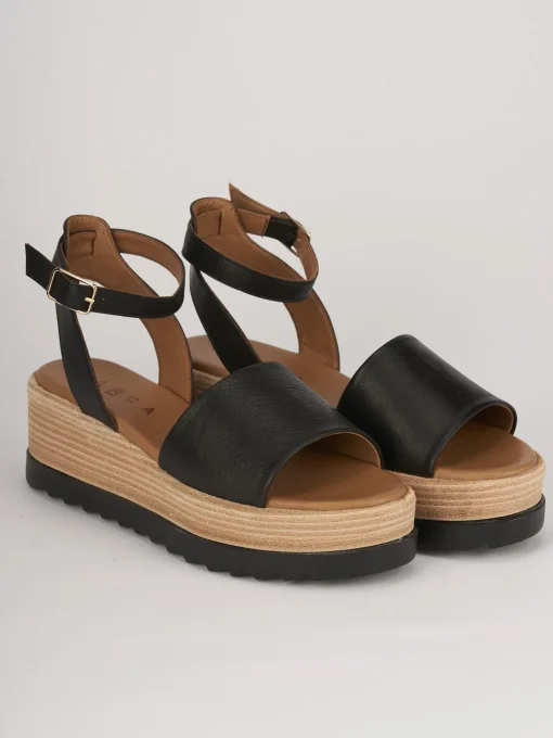 Sandali zeppa tacco 6cm pelle nero