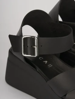 Sandali zeppa tacco 5cm pelle nero