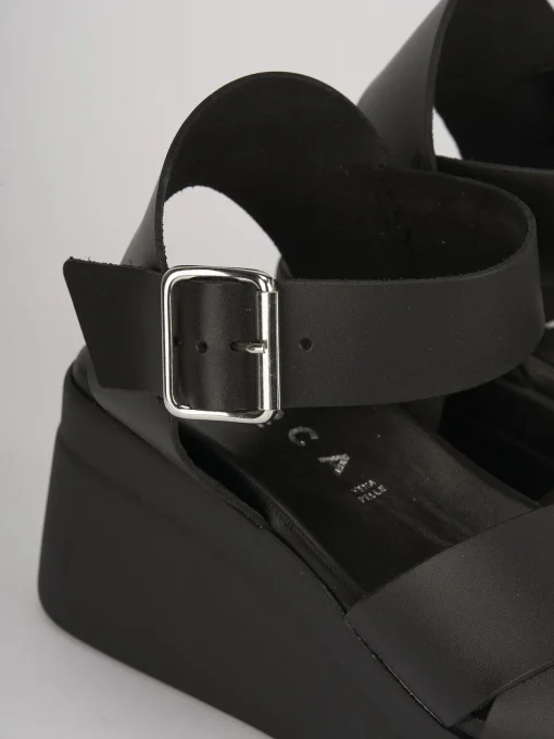 Sandali zeppa tacco 5cm pelle nero