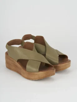 Sandali zeppa tacco 6cm pelle verde