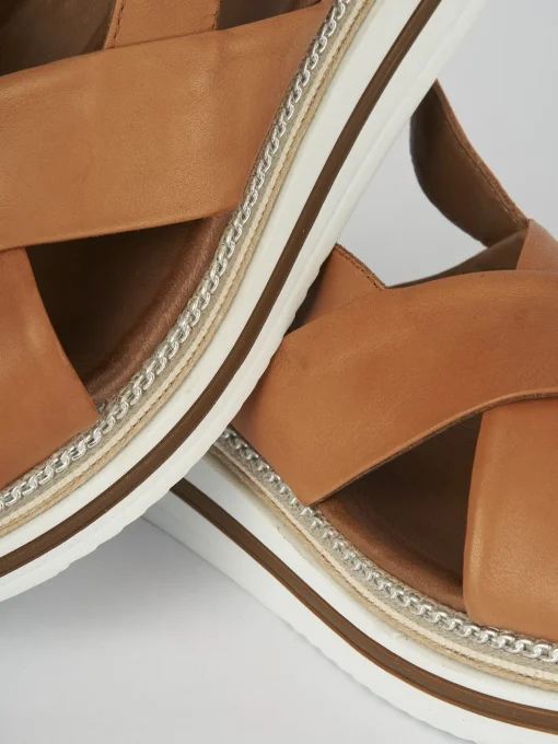 Sandali zeppa tacco 5cm pelle marrone