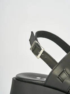 Sandali zeppa tacco 4cm pelle nero