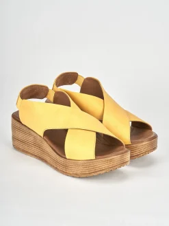 Sandali zeppa tacco 6cm pelle giallo