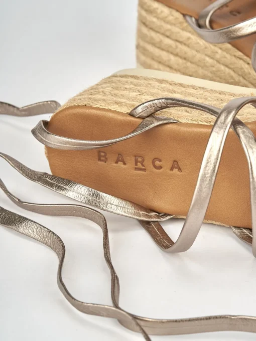 Sandali zeppa tacco 5cm pelle oro