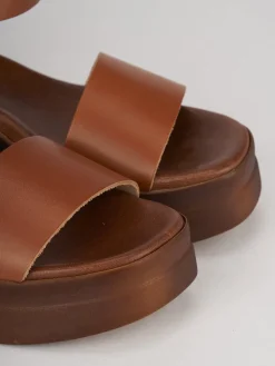 Sandali zeppa tacco 5cm pelle marrone