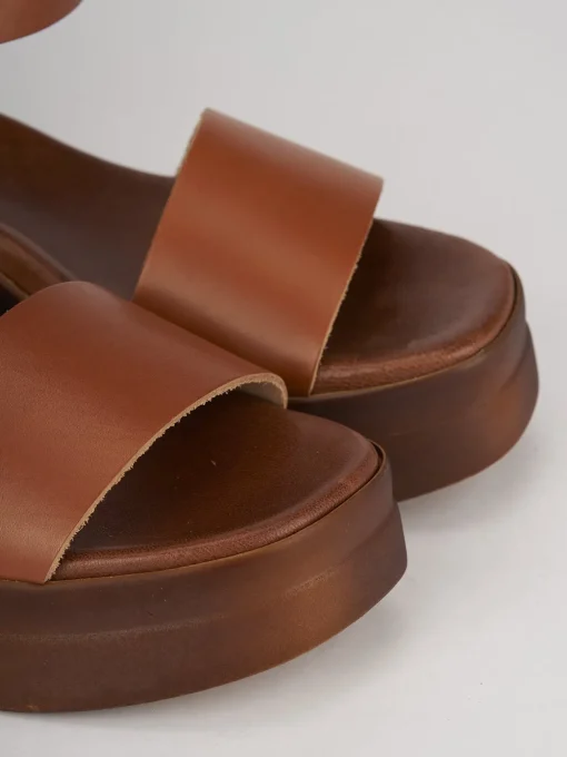 Sandali zeppa tacco 5cm pelle marrone