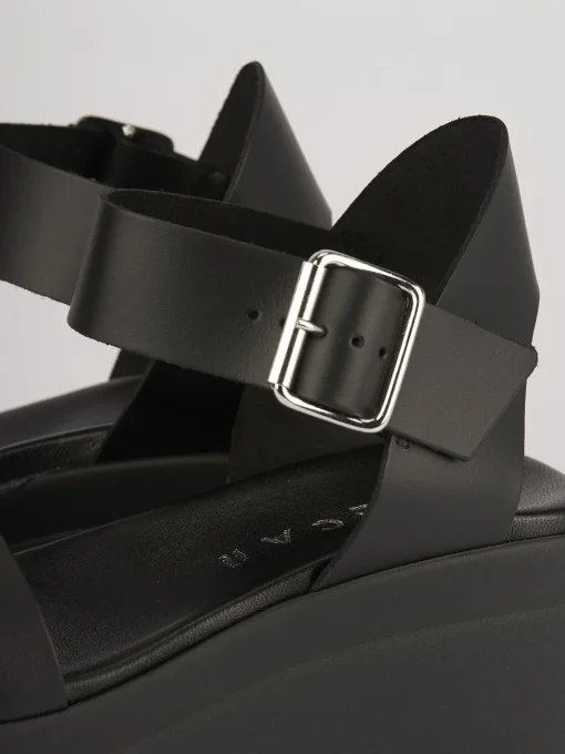 Sandali zeppa tacco 5cm pelle nero