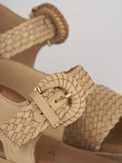 Sandali zeppa tacco 3cm pelle beige