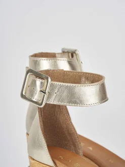 Sandali zeppa tacco 8cm pelle oro